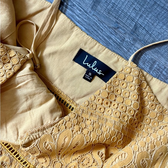 NEW Lulu’s | Robyn Mustard Yellow Lace Button-Up Midi Dress Boho Spanish Small - Picture 5 of 7